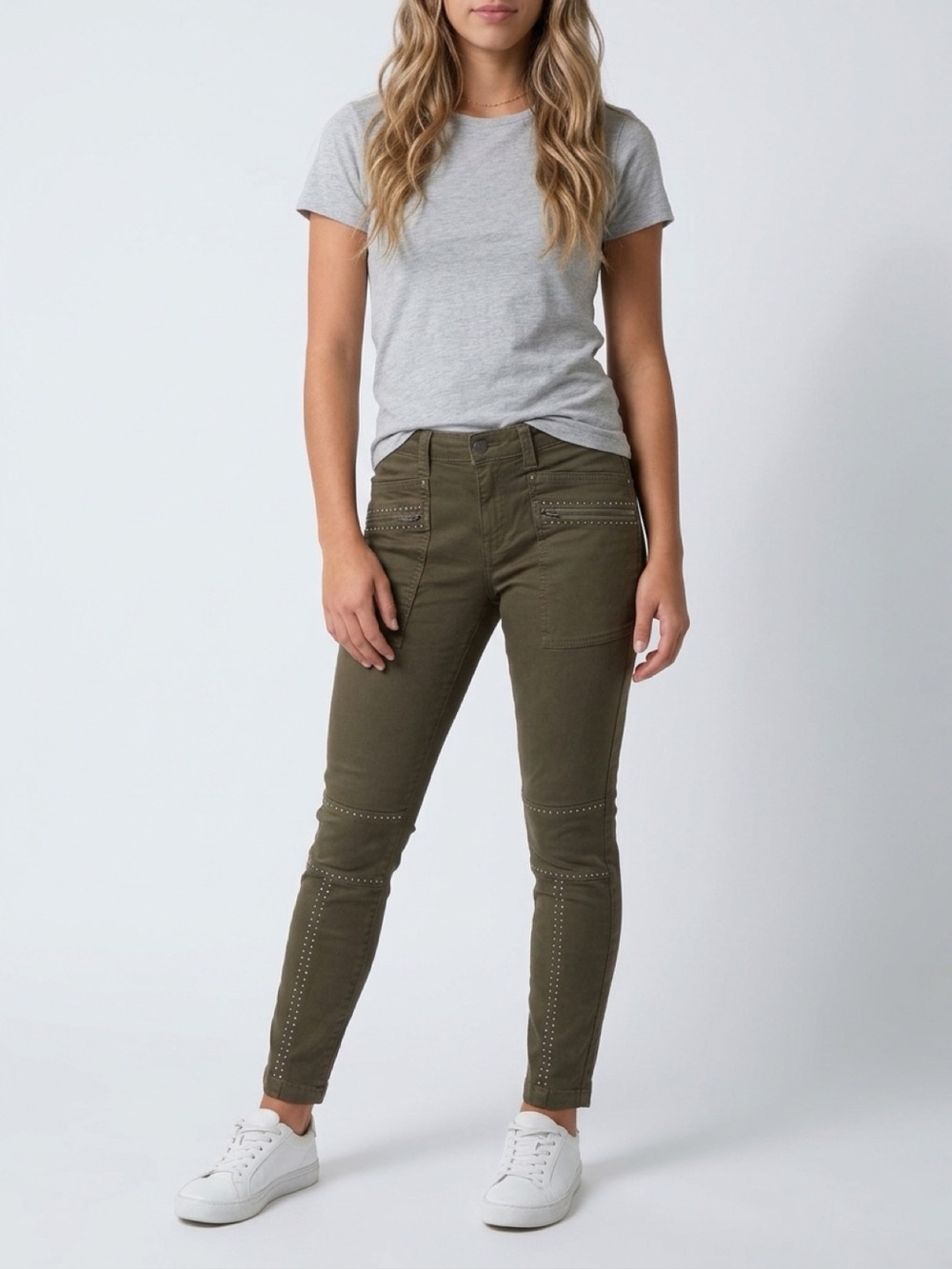 Joie Olive Studded Skinny Moto Jeans